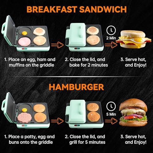 Baker's Friend Breakfast Sandwich Maker, Nonstick Electric Griddle & Grill Combo, 3 in 1 Breakfast Station, Make Egg Muffin Sandwiches Burgers Hot dogs & Pancakes, Includes Burger Press, Tong & Brush - Image 3