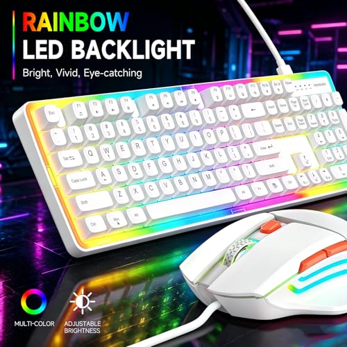 Image of memzuoix Wired RGB Keyboard and Mouse Combo, Full-Size Keyboard with Number Pad and 6400 DPI LED Mouse, 2.4G Plug and Play Keyboard Mouse Set for PC, Laptop, Mac, Office & Gaming, White