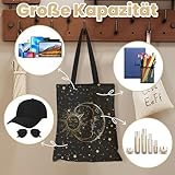 Yoljun Tote Bag Schwarz Stern Mond Motiv, Canvas Stofftasche Damen, Baumwolltasche Beutel, Geschenke Tasche Geschenk für Arbeit Reisen