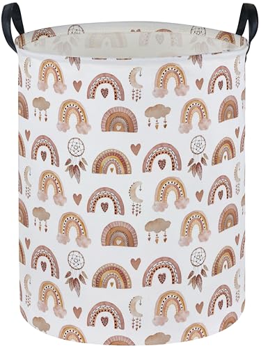Image of Essme Kids Laundry Basket,Rainbow Hamper Collapsible Canvas Waterproof Storage Bin for Girls, Cute Hamper,Gift Baskets.(Dream rainbow)