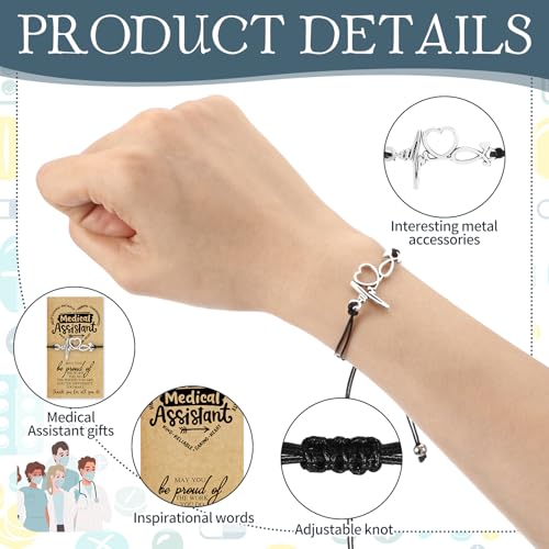 Sasylvia 30 Set Medical Assistant Appreciation Gifts Bulk Employee Inspirational Bracelet Positive Bracelet Motivational Card Gifts for Medical Assistant Volunteer Teacher Staff Coworkers3