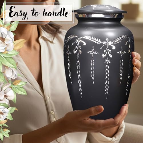 Image of Urns Human Ashes Adult Male /Female,Creamation Urn for Human Ashes Adult Man /Women,200+ Cubic inch Capacity,Decorative Burial Urn, Funeral Cremation Urns 11x6.5 - Black