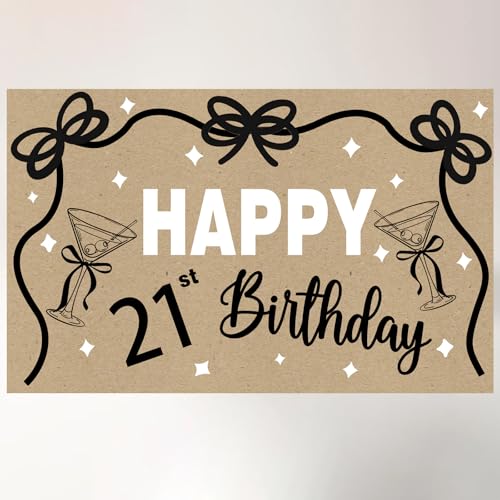 21st Black Bow Banner for 21st Birthday Decorations Happy 21st Backdrop for Birthday Decorations for Her