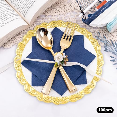 100 Platos Cargadores Plásticos Redondos 13" Dorados miniatura 2