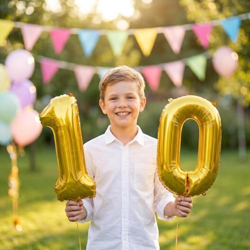 Image of Number 10 Balloon Foil Mylar Balloons for Birthday Party Decoration (Gold, 16 Inch)