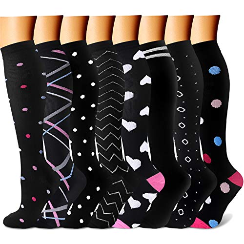 Compression Socks for Women & Men 15-20 mmHg, Best for Nursing, Running, Athletic, Edema, Travel (Small/Medium, 16 Pink/Pink/Black/Black/Black/Black/Multi/Black)