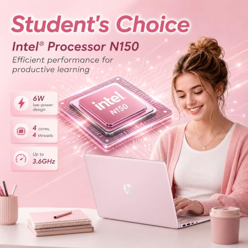 Image of HP 14 inch Laptop . Microsoft 365 Included . 4GB . 640GB Storage (128GB + 512GB SD) . HD Display . 12-Hour Battery . WiFi . Bluetooth . Windows 11 . Tranquil Pink . Dockingstation