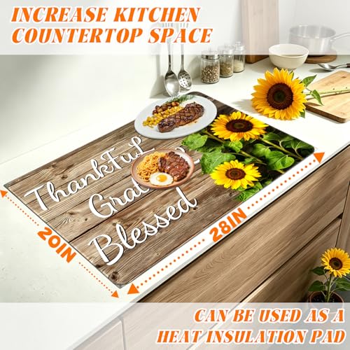 Image of Sunflower Stove Top Cover for Electric Stove 28 inch x 20 inch Heat Resistant Glass Stove Top Cover Protector with Thankful Grateful Blessed Design Glass Cooktop Cover for Electric Stove Kitchen Counter Cover