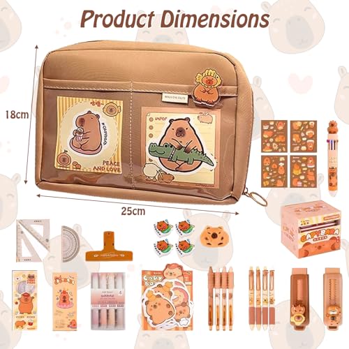 Capybara Stifte 51 Stück Capybara Federmäppchen Capybara Mäppchen Capybara Schreibwaren Set Enthält Stifte Clips Lineale Usw Federmäppchen Geeignet für Büro Schule Kinder Studenten Schreibwaren