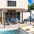 UDPATIO Outdoor Pergola, Awnings for Patio, Hardtop Lean to Gazebo with Sturdy Steel Frame and UV Resistant Polycarbonate Roof for Your Patio, Deck, Backyard (Black, 10'x14' FT)