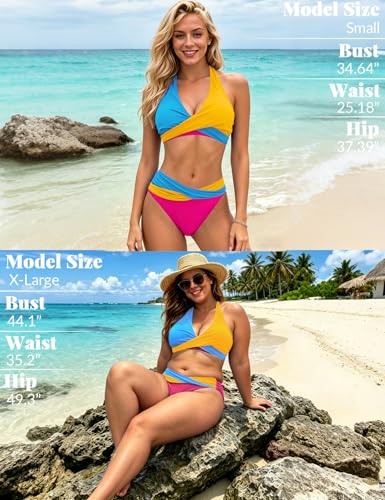Image of Sopliagon Women's Bikini Sets Twist Front Two Piece Swimsuit Halter Bathing Suit