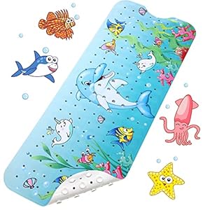 LUZOON Kids Cartoon Badmatten 100x40cm,Antislip Kinderbadmat, Douchemat Antislipmat met Zuignap Perfecte Badmat voor Kinderen