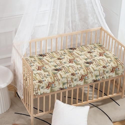 Image of Western Horse Bats Crib Sheets for Baby Boys Cowboy Crib Sheet for Standard Crib Mattress 28 inch x 52 inch Fitted and Soft Breathable Crib Mattress Sheet
