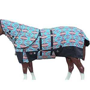 Turquoise Aztec 72 in HILASON 1200D Waterproof Winter Horse Blanket Neck Cover Belly Wrap | Horse Blanket | Horse Turnout Blanket | Horse Blankets for Winter | Waterproof Turnout Blankets for Horses