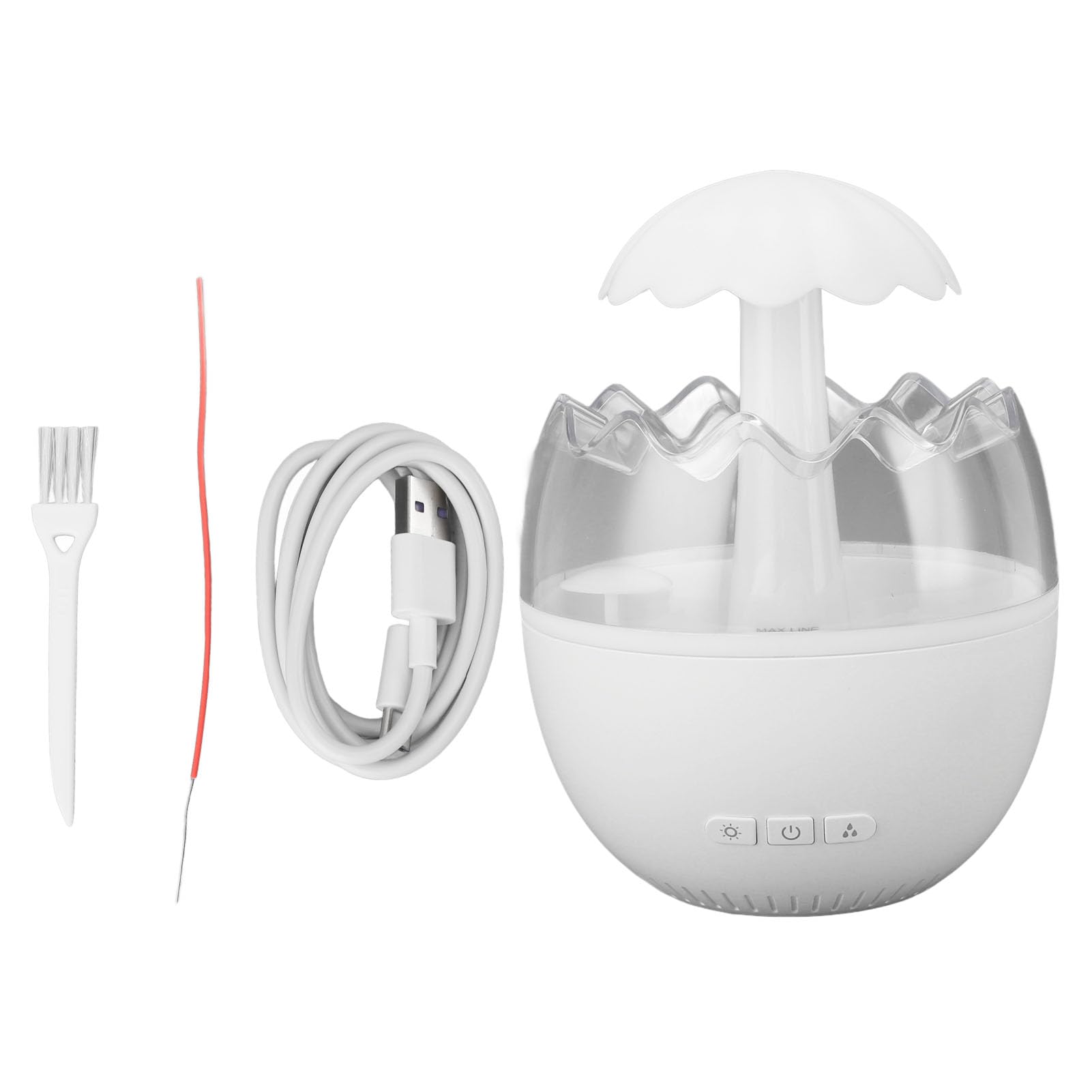 Umidificatore a Goccia D'acqua con Pioggia Regolabile e Rumore Bianco per Camera da Letto Luce Notturna di Ricarica di Tipo C da 450 Ml