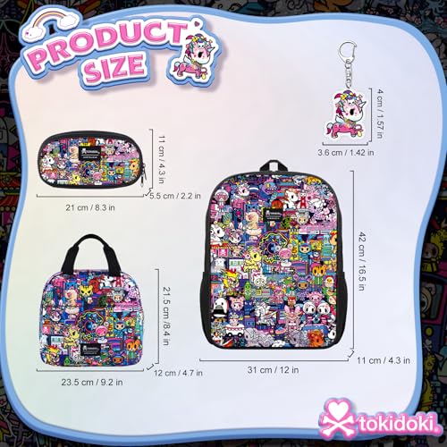 Tokidoki Backpack Set Casual Backpack with Unicorno Keychain Cute Laptop Bag Insulated Lunch Bag (purple)2