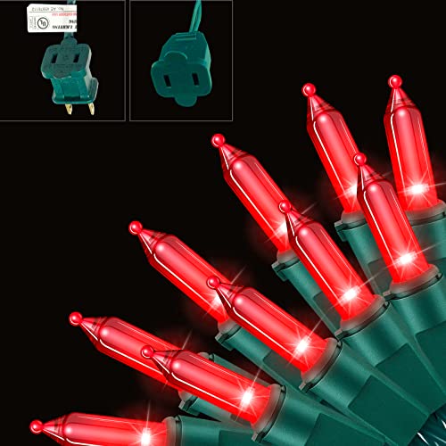 XMASHOME 19.6ft Green Wire RED String Lights 100 Count Incandescent Christmas Lights