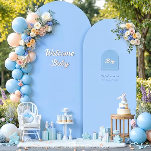 Image of 7.2FT 6FT Arch Backdrop Cover for Wedding, Set of 2 Stretchy Spandex Fitted Arch Stand Cover for Baby Shower, Birthday Party Decor, Chiara Backdrop Cover with Double-Sided Design(White, Blue)
