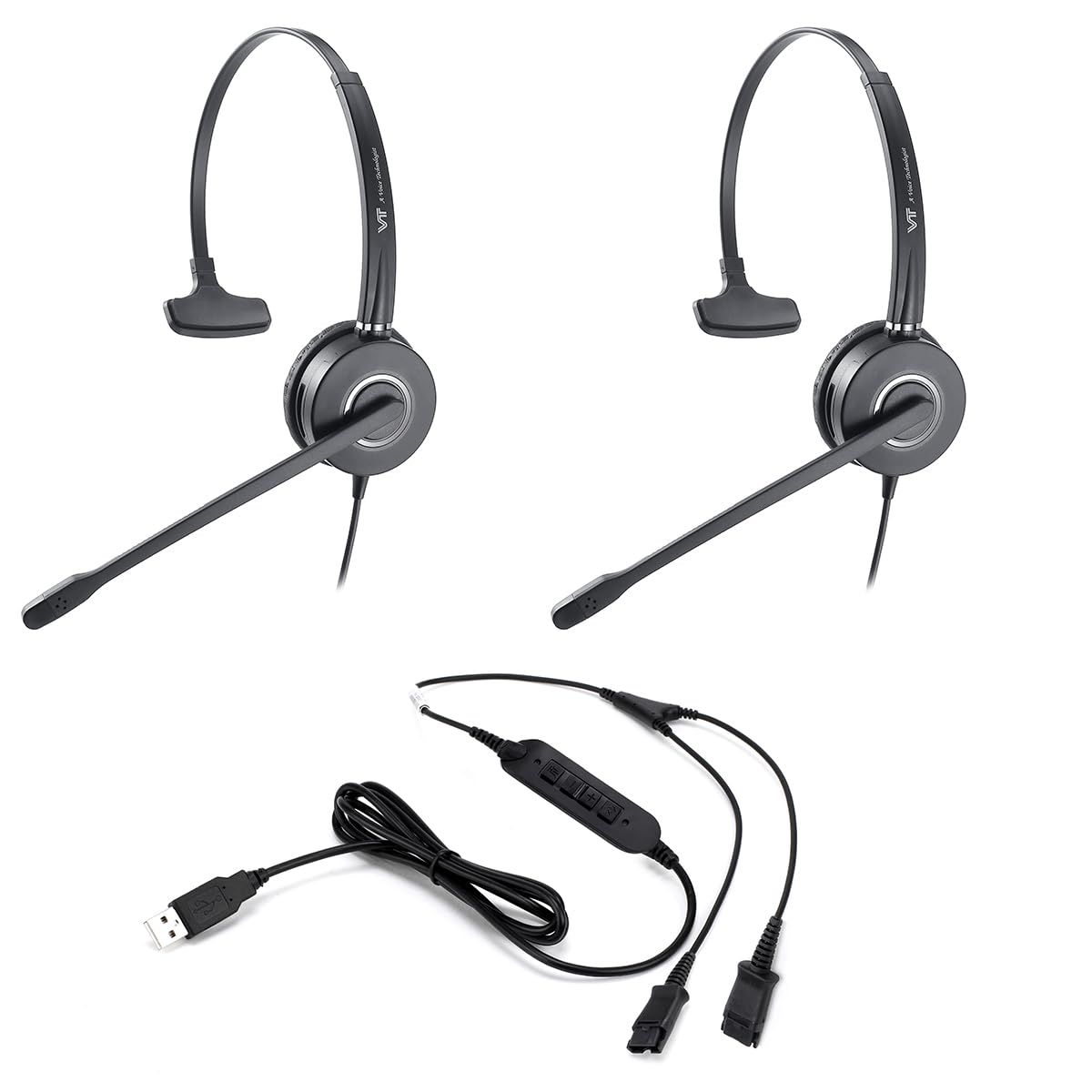 Photo 1 of VT 2 x PLT-QD Pro Headsets with Noise Cancelling Mic + 1 x USB Y Training Cable - Bundle for Supervising, Monitoring & Team Training (PC/Mac) (Mono)