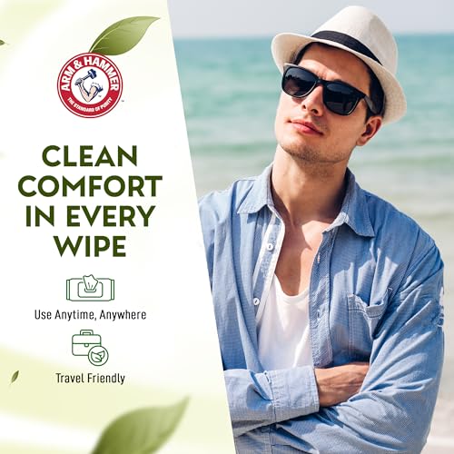 Image of Arm and Hammer Face and Body Wipes for Adults - Deodorant Towelettes 30 Wipes for Men - Shower Sheets for Traveling, Camping, Gym, and Bathing - Alcohol-Free Face Sheets (Cool Water)