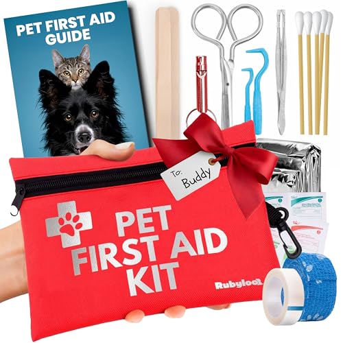 Dog First Aid Kit for Hiking & Travel - Vet Approved Emergency Supplies - Pet First Aid Guide, Tick Remover, Thermal Blanket & More - Compact Pet Camping Gear - Ideal Dog Gift for Christmas Stocking