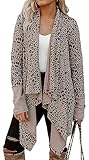 Barlver Leopard Print Cardigan for Womens Long Sleeve Draped Ruffle Lightweight Open Front Hi-Low Dusters Cardigans L