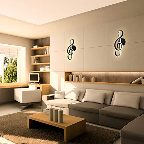 Image of Kawell 22W Indoor LED Wall Light Modern LED Wall Sconce Light Creative Wall Lamp LED Music Symbol Art Decoration for Bedroom Living Room Cafe Lounge Stairs Corridor, Black 3000K