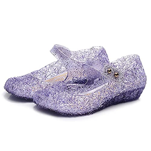 Princess Shoes Girls Sandals Jelly Mary Jane Dance Party Cosplay Shoes for Kids Toddler Flat Thong Sandal (Purple, 13)2