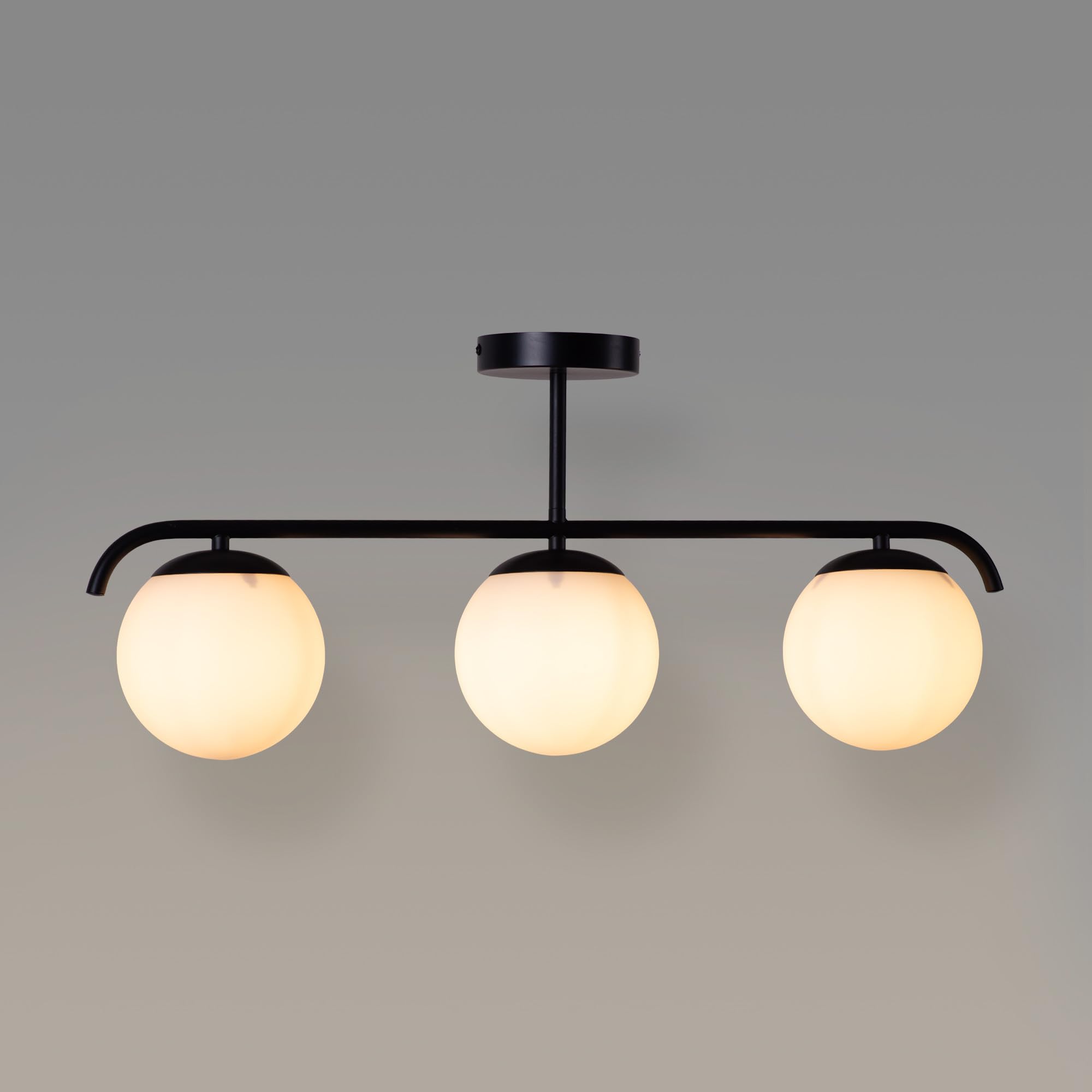 B·LED BARCELONA LED Lampada da Soffitto “Talí” con 3 Sfere in Vetro Opalino – Stile Nordico Minimal – 3xE27 – Struttura in Metallo Nero – Illuminazione Diffusa per Soggiorno, Sala da Pranzo o Camera