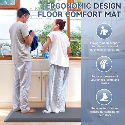 Image of 4 /5 Inch Thick Kitchen Mat Anti Fatigue Mat Kitchen Rugs Kitchen Decor Non-Slip, Stain & Water Resistant, Kitchen Mats Desk Mat for Kitchen, Office, Workshop, Grey, 17'' x 60''