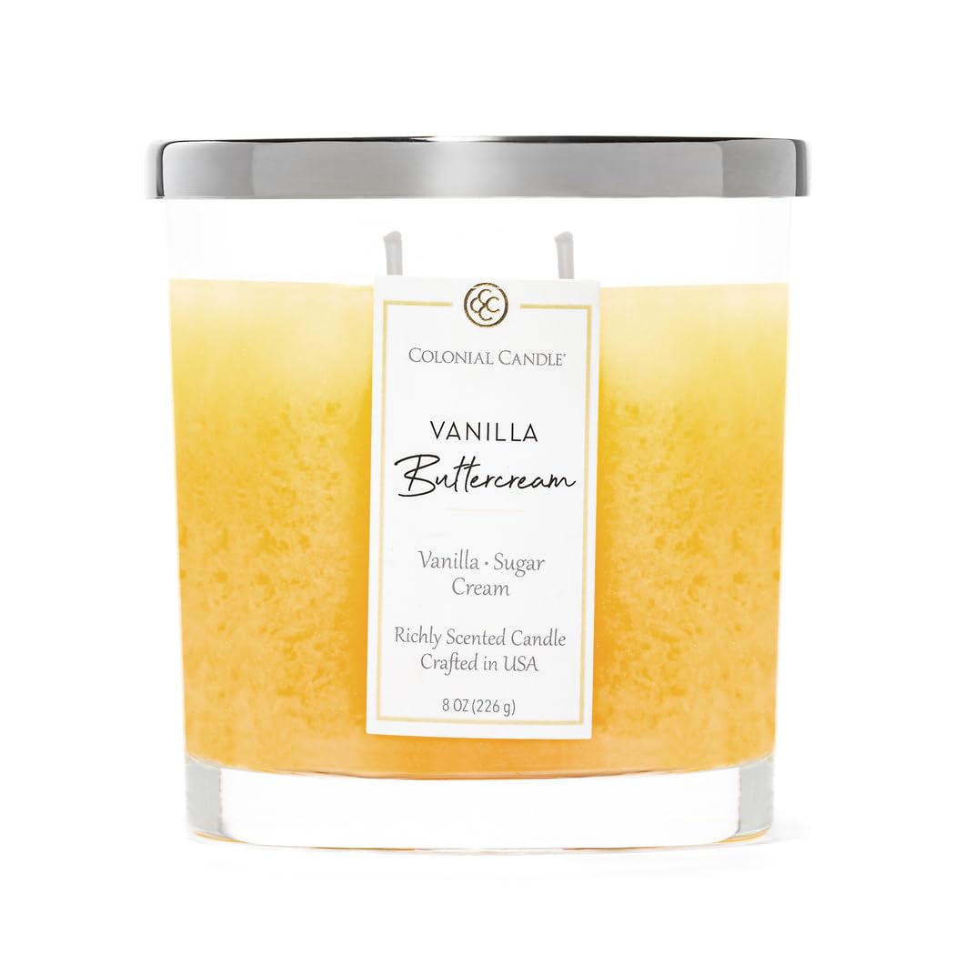 Colonial Candle Vanilla Buttercream Scented Candle Jar, Highly Fragranced Candles for Home Scented, Mottled Wax Candle, 2 Wick, 8 oz - Made in The USA