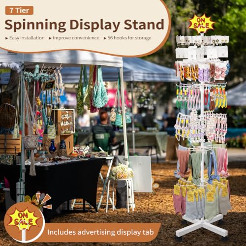 Image of Flenpptly Retail Display Stand, 7-Tier Rotating Display Rack for Store Display, Movable and Adjustable Spinning Display Stand for Earrings, Jewelry, Keychains, Socks Display (7-Tier White)
