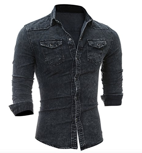 WSLCN - Camisa vaquera de manga larga para hombre gris oscuro XS