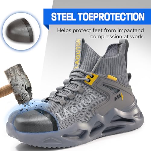 Image of LAoutun Steel Toe Shoes for Men, Lightweight Comfortable Safety Shoes with Puncture Resistant, Indestructible Work Shoes for Construction and Warehouse