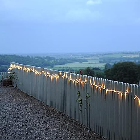 Lights4fun Core Series Connectable Outdoor String Lights 100 Warm White LEDs Clear Cable Fairy Lights 5m Low Voltage Plug in Timer [Energy Class A]