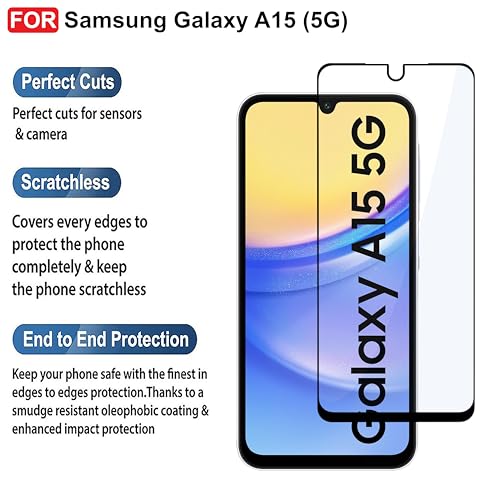 Image of CEDO Tempered Glass for Samsung Galaxy A15 (5G) | Screen Protector Full HD Quality Tempered Glass Anti-Scratch Edge to Edge Coverage with Easy Installation Kit (Black)