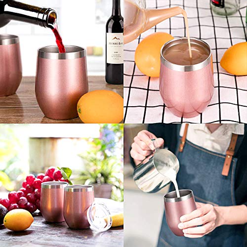 image for Zonegrace 4 pack 12 oz Stainless Steel Stemless Wine Glass Tumbler Dou