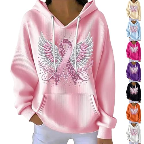 qvdvap Breast Cancer Awareness Shirt In October We Wear Pink Sweatshirt, Pink Angel Wings Shirt Support Survivor, Breast Cancer Shirts For Women