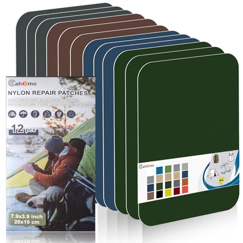 Nylon Repair Patches 20x10 cm 12 pcs Nylon Repair Tape Nylon Fabric Patch Self Adhesive Outdoor Camping Gear Nylon Repair Kit for Tent Umbrella Down Jackets Sleeping Bag Knapsack (Color Set A)