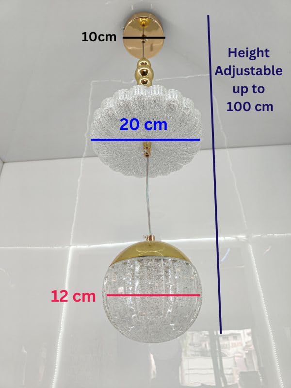 Image of Modern Adjustable Crystal Pendant Light with Gold Accents, 3D Glass Ball & Ceiling Plate, LED Hanging Lamp for Living Room, Bedroom, Dining - Stylish & Elegant Design