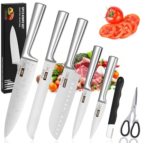 Conjunto de 7 Facas Profissionais em Aço Inoxidável 3CR13, Ultra Afiadas (V-Sharp 15°), Lâminas Inteiriças, Antiferrugem, Design Ergonômico – Inclui Chef, Pão e Churrasco – Garantia de 10 Anos