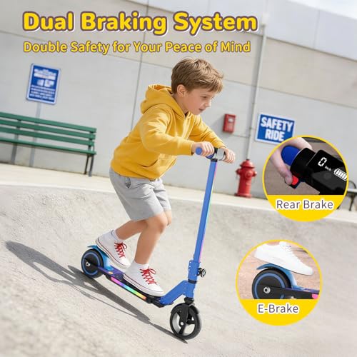 Image of SIMATE Electric Scooter for Kids 6-14, e Kick Scooter with LED Display and Colorful Lights, Adjustable Height and Foldable, Double Brake, Gifts for Kids Girls Boys