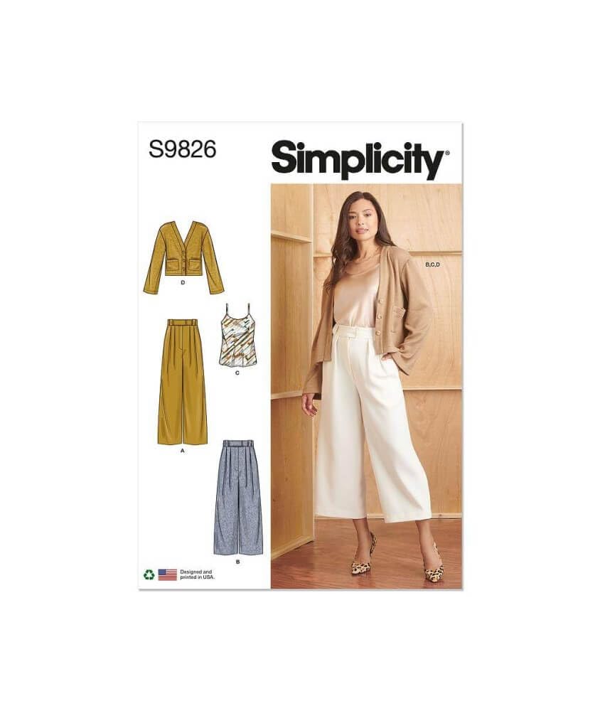 Simplicity SS9826D5 Misses' Pants in Two Lengths, Camisole and Cardigan D5 (4-6-8-10-12), Multicoloured, Sizes 4-6-8-10-12
