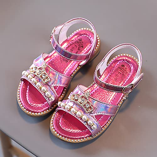 Girls Sandals Flat Pearl Children Shoes Big Kids Beach Shoes Girls Princess Shoes Toddler (Hot Pink, 30 Little Child)3