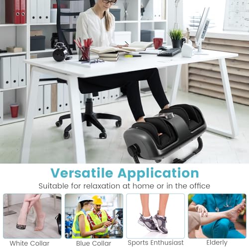 Image of Giantex Foot Massager with Heat, Calf Massager with Remove Control, 2 Vibration Options, 5 Mode & 5 Compression Intensity, 360Adjustable Stand, Shiatsu Foot Massage Machine for Calf Arm Relax (Grey)
