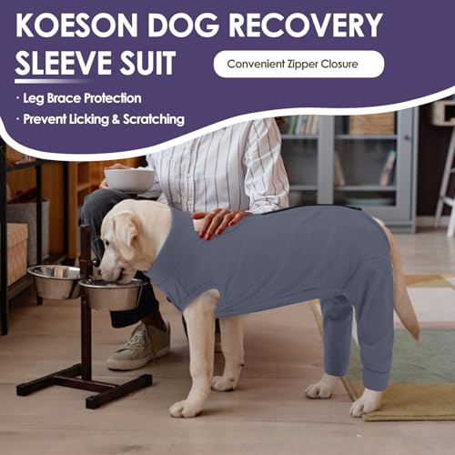 Image of KOESON Dog Recovery Suit for Hind Leg, Soft Recovery Sleeve for Female Male Dogs, Pet Rear Leg Wound Cover to Stop Licking, Dog Surgery Shirt for Rear Legs