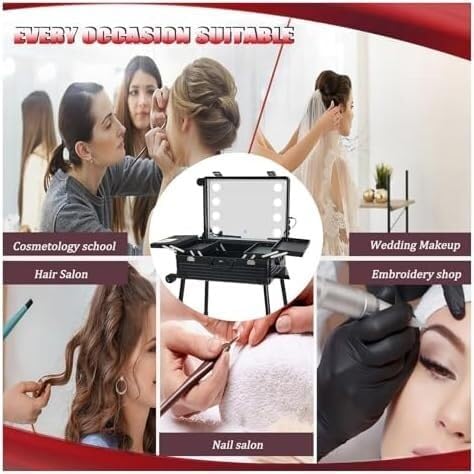 Miniatura 6 de Maletín De Maquillaje Con Ruedas, Maletín De Maquillaje Iluminado De Aluminio Con Luces Led, Organizador De Maquillaje Profesional, Estuche De