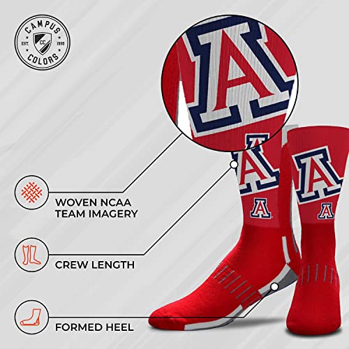 For Bare Feet NCAA Striped Crew Socks Men Women | Officially licensed; 93% polyester, 3% nylon, 3% rubber, 1% spandex; formed heel; ribbed cuff; unisex fit; Medium and Large