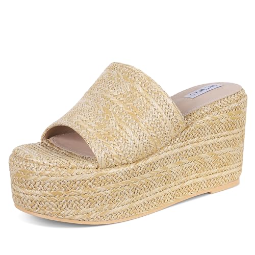 Image of CYNLLIO Women's Platform Sandals Wedges Espadrilles Raffia Heels