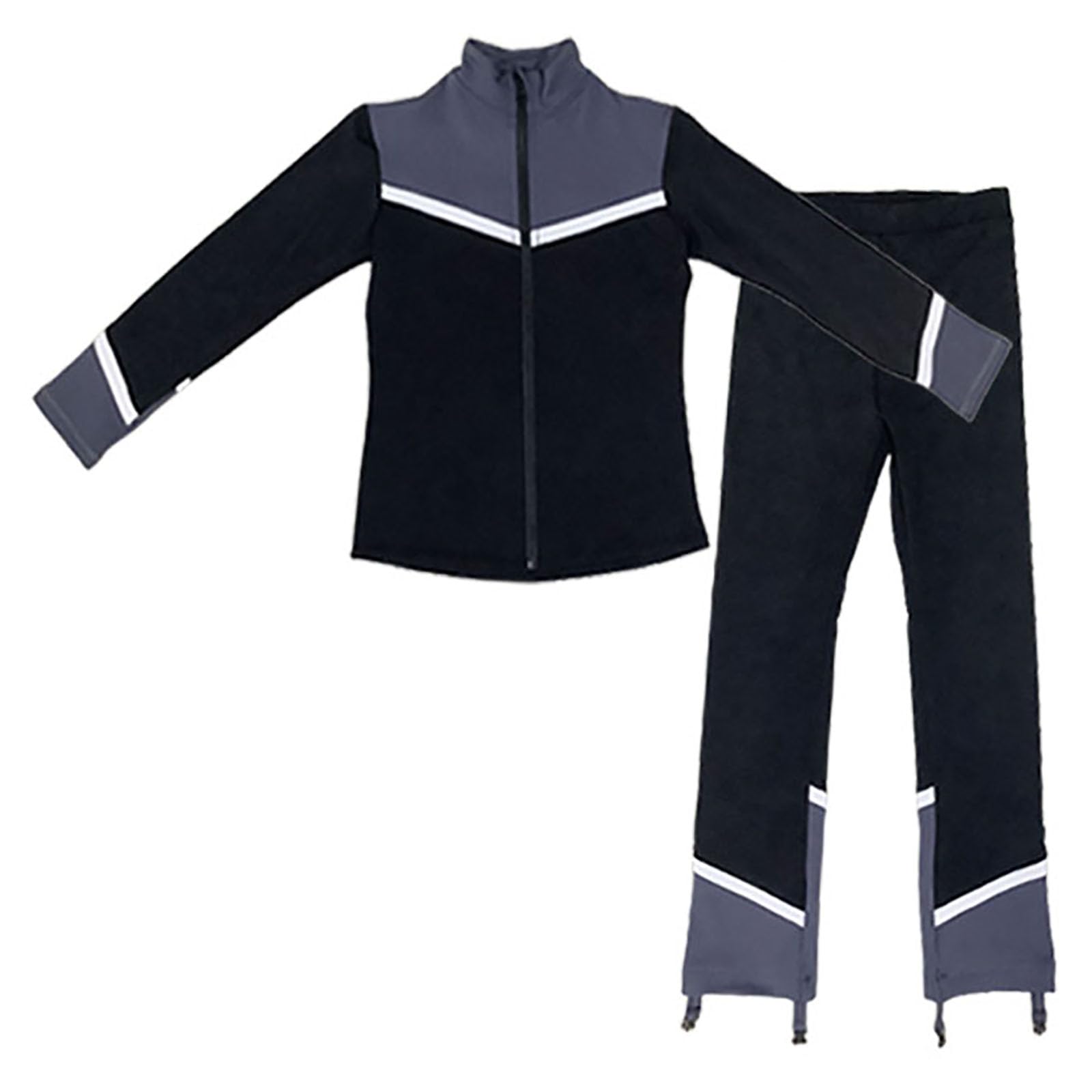 Chaquetas y Pantalones de Patinaje Artístico Conjuntos Entrenamiento Trajes de Patinaje sobre Hielo(Size:XXL,Color:Negro)
